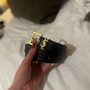 Black Leather Belt with Gold Buckle